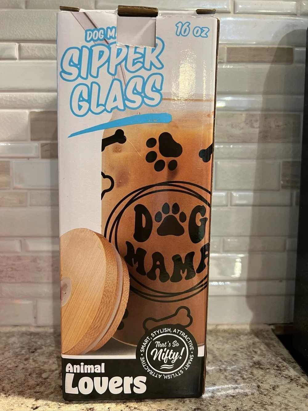 Brand New-Nifty 16-oz. Dog Mom Glass and Straw